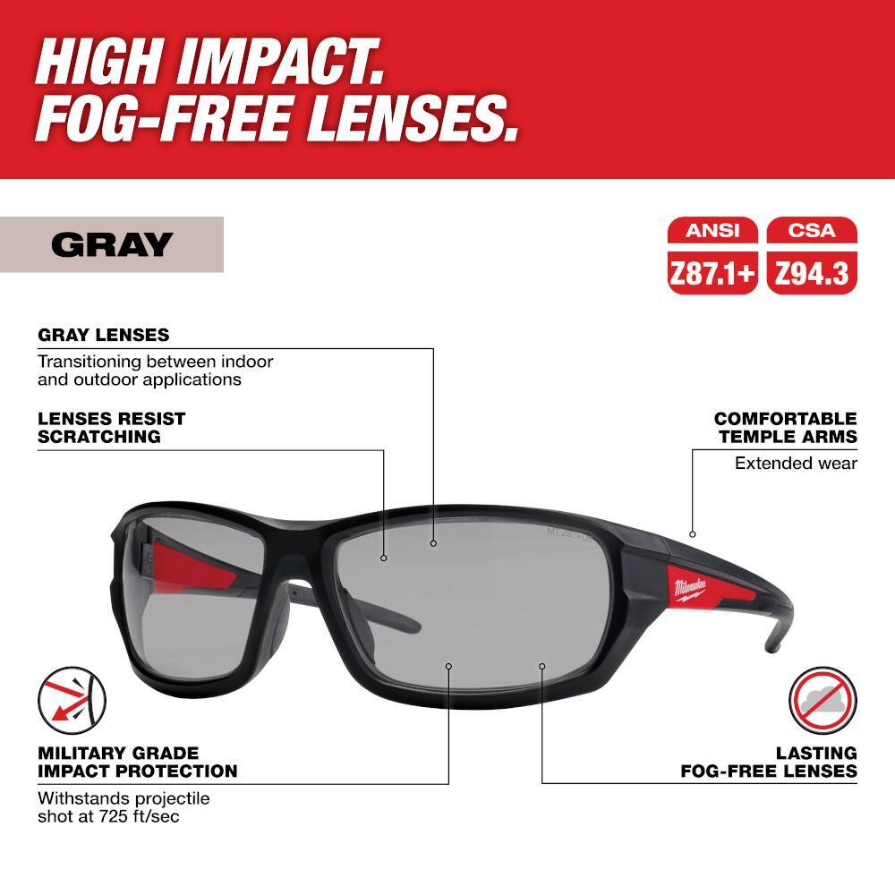 MW Gray Performance Safety Glasses Fog-Free Lenses 48-73-2125