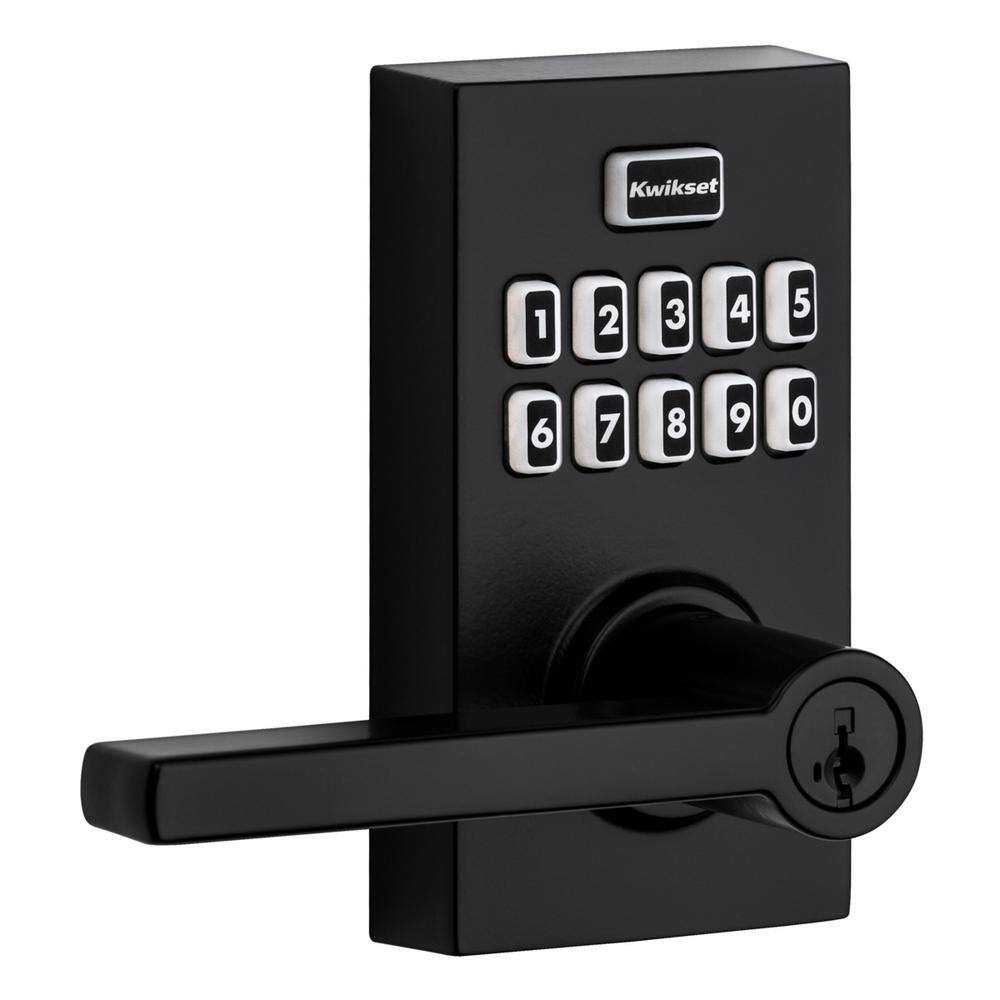 Kwikset 917 SmartCode Matte Black Contemporary Keypad Electronic Single-Cylinder Halifax Door Lever Featuring SmartKey Security 917HFL514SMTCPR