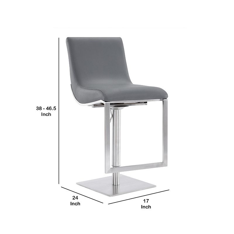 Curved Leatherette Barstool with Adjustable Height， Gray