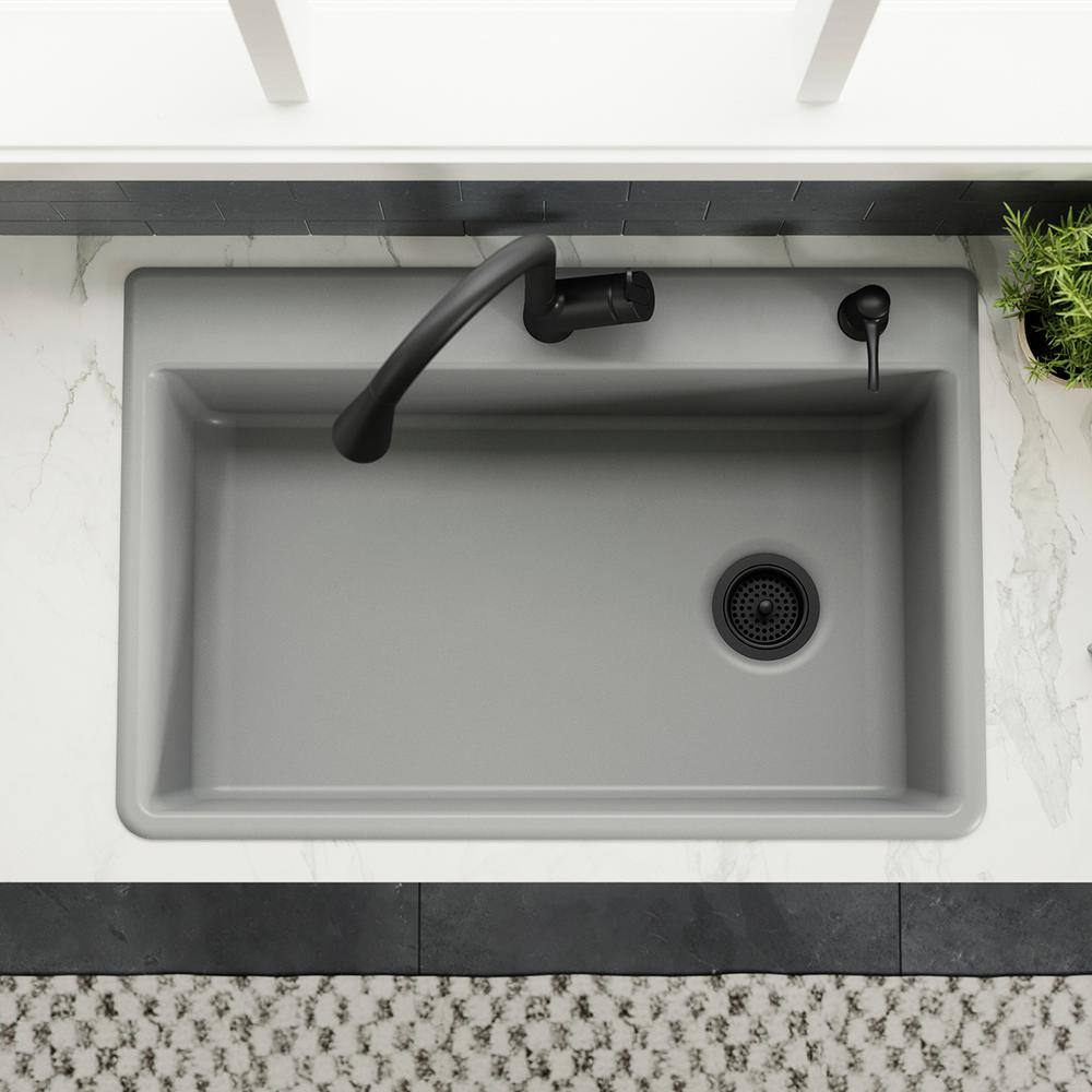 KOHLER Kennon Neoroc Matte Grey Granite Composite 33 in. 1-Hole Single Bowl Drop-InUndermount Kitchen Sink K-RH8437-1-CM4