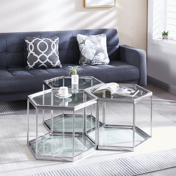 Glass Coffee Table with Stainless Steel Frame