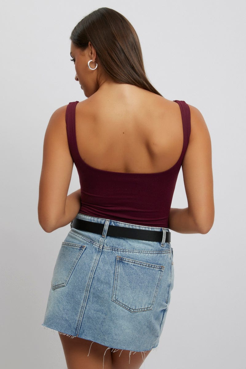 Red Square Neck Bodysuit Supersoft