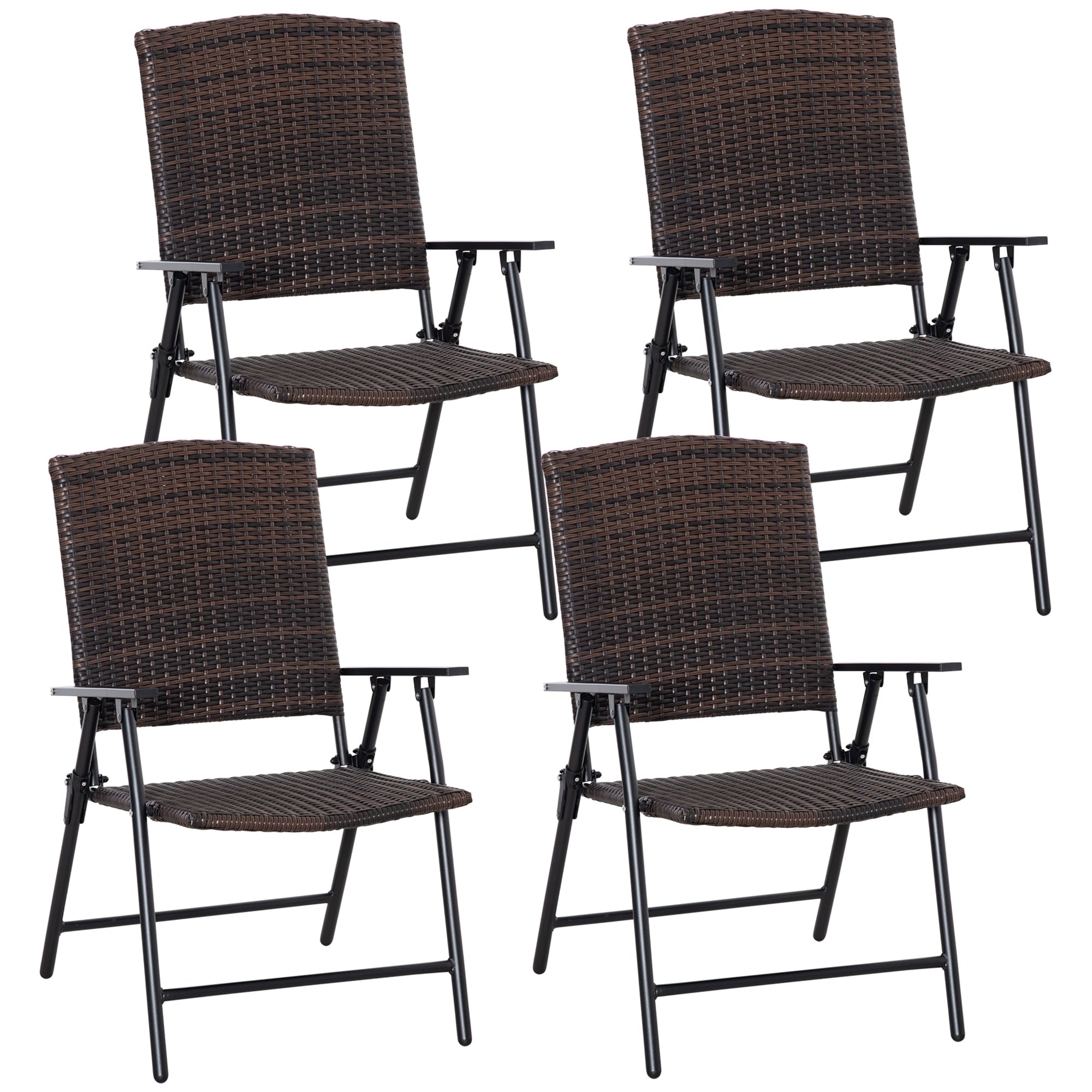 Outsunny Rattan Patio Dining Chair Set of 4 with Folding Design,Outdoor Wicker for Garden Mixed Brown