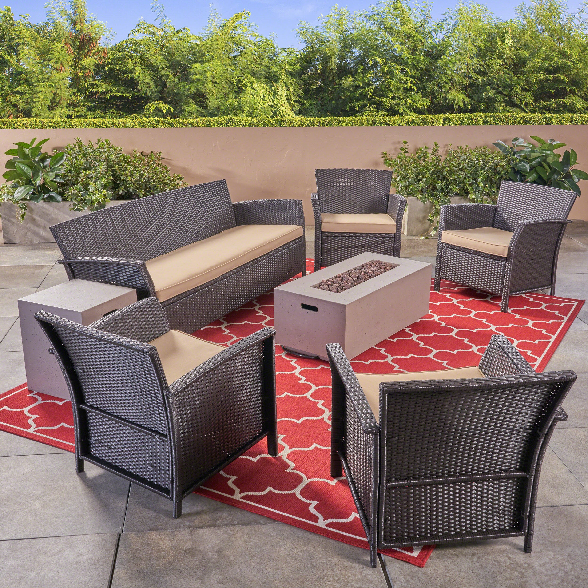 Mason Outdoor 4-Seater Wicker Chat Set with Fire Pit