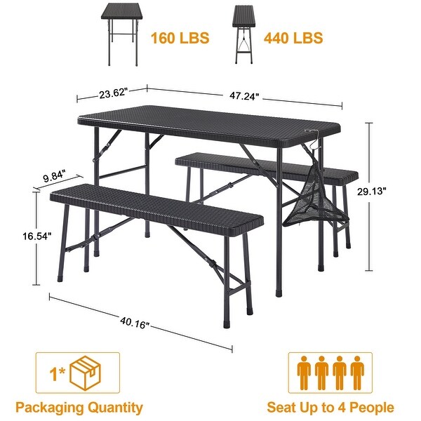 3Pieces Foldable Outdoor Patio Dining Set，Faux Rattan Tabletop