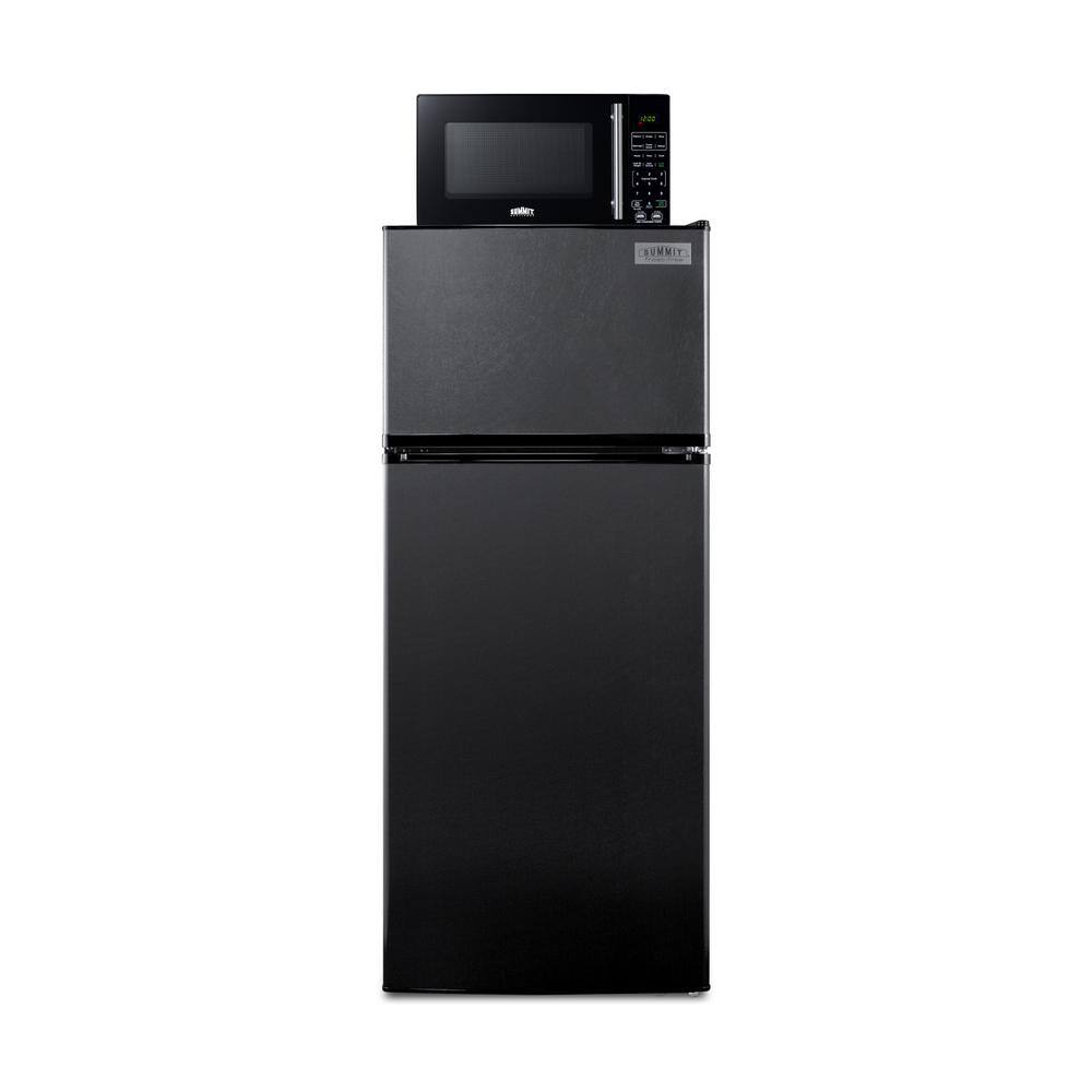 Summit Appliance 23.63 in. 10.3 cu. ft. Top Freezer Refrigerator in Black and 0.7 cu. ft. Microwave Combo MRF1119BA