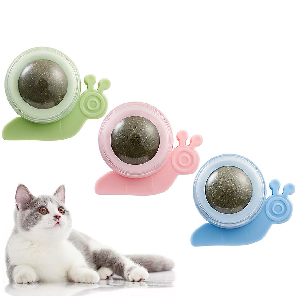 3pcs Catnip Ball Toys Edible Kitten Toys For Cats Lick Safe Healthy Kitty Chew Toys Teeth Cleaning Dental Cat Toy Cat Wall Treats Snail Blue