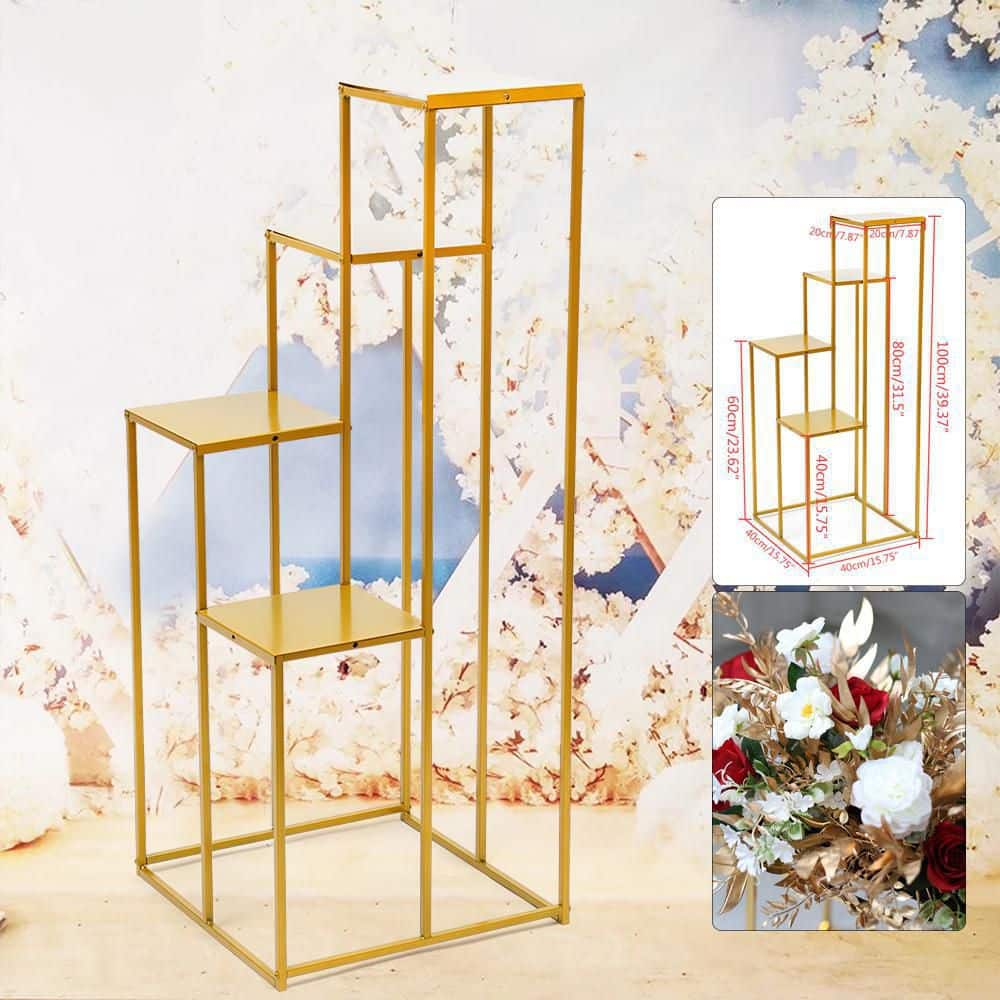 YIYIBYUS 39.37 in. Tall Indoor/Outdoor Gold Metal Plant Stand (4-Tiered) OT-ZJGJ-5109