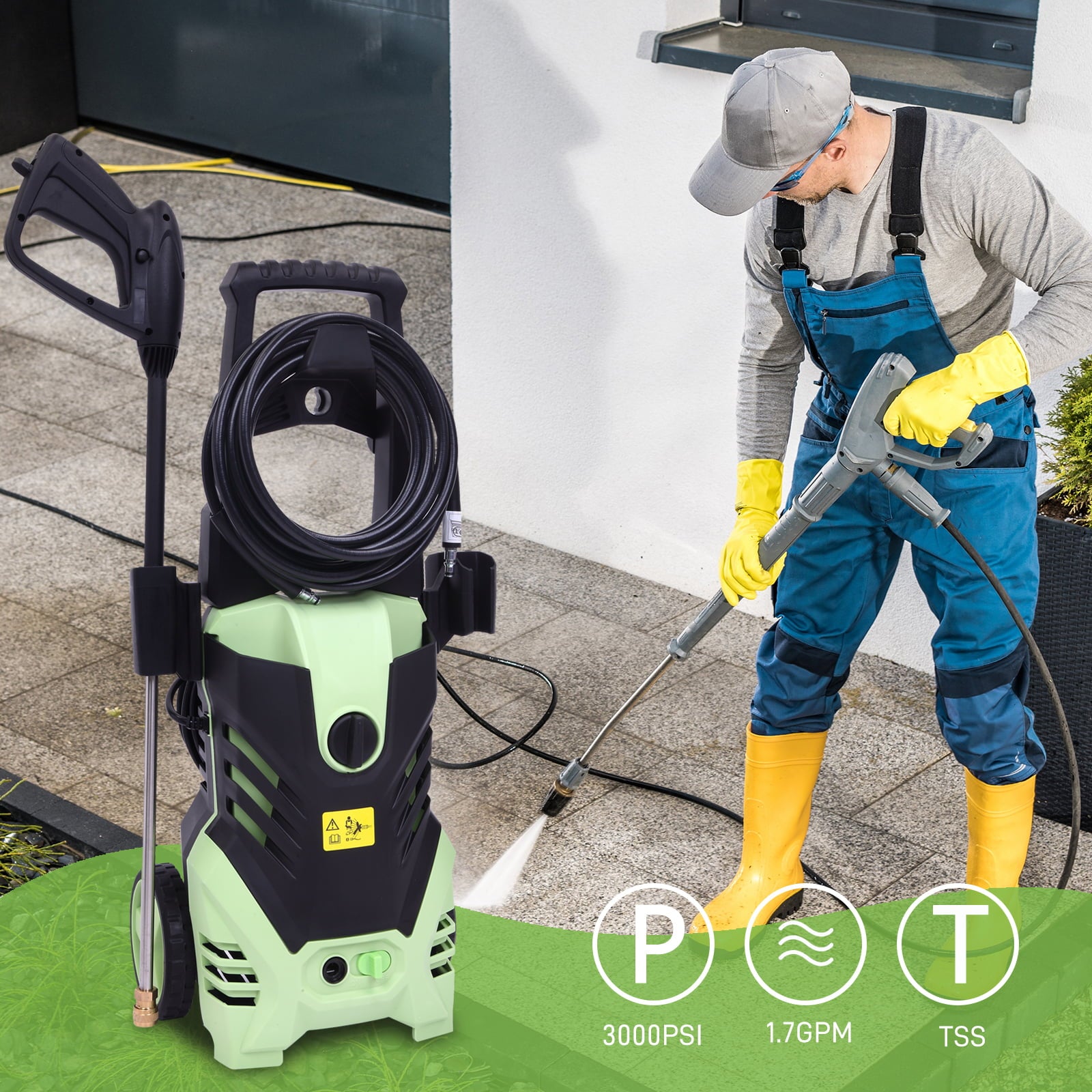 UBesGoo 2200PSI (Max 3000PSI) Pressure Electric High Pressure Washer 1800W Motor Jet Sprayer 1.7GPM, with 5 Quick-Connect Spray Tips