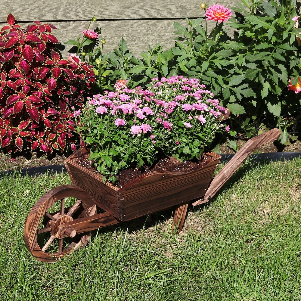 Wooden Decorative Wheelbarrow Garden Flower Planter   35\