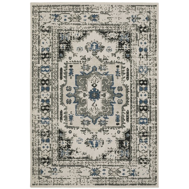 Trinity Distressed Traditional Patio Area Rug Beige gray Captiv8e Designs