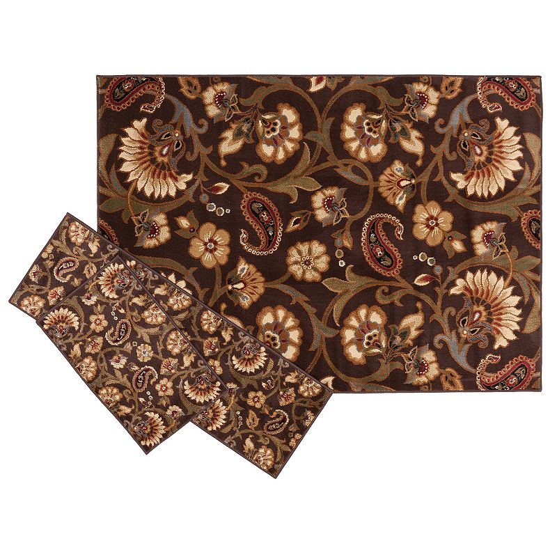 KHL Rugs Transitional Floral Paisley 3-pc. Rug Set