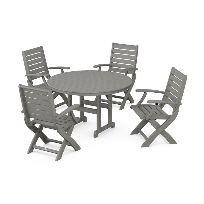 Polywood Signature Folding Chair 5-Piece Round Farmhouse Dining Set PWS1368-1