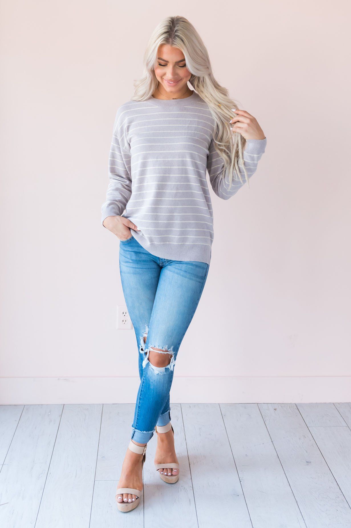 Striped Staple Modest Sweater