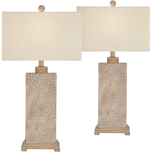 High Set Of 2 Earth Tone Hammered Oatmeal Fabric Rectangular Shade For Bedroom Living Room