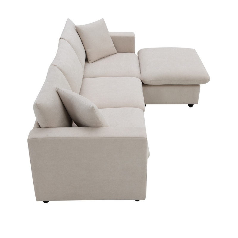 Convertible Sectional Sofa Couch  4 Seat L Shaped Sofa with Ottoman and 2 Free Pillows  Modern Sofa Couch for Living Room