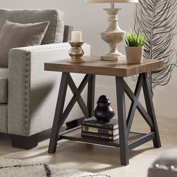 Bryson Rustic X-Base End Table with Shelf by iNSPIRE Q Classic