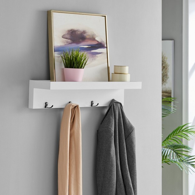 X 5 75 quot Wall Mounted Entryway Coat Rack With Decorative Ledge Shelf And Hooks White Danya B