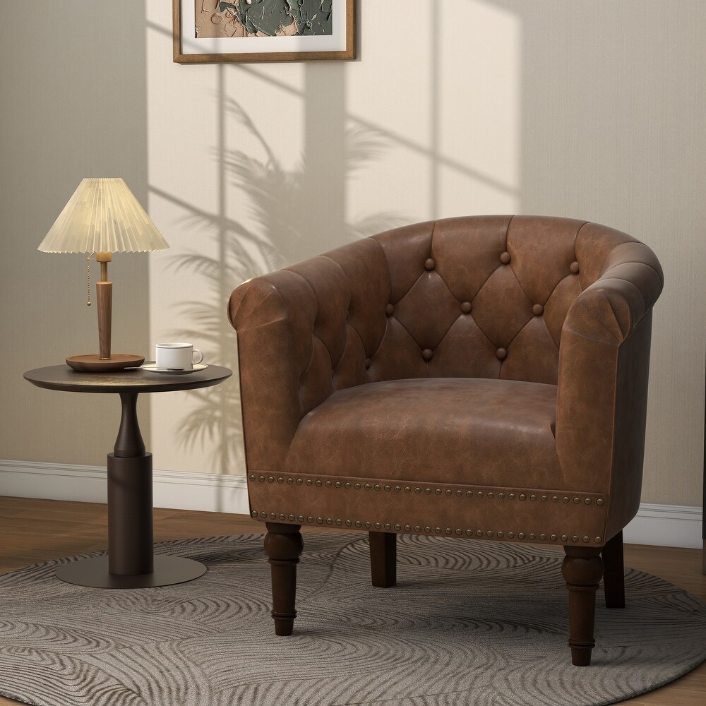 Contemporary PU Leather Tufted Barrel Accent Chair