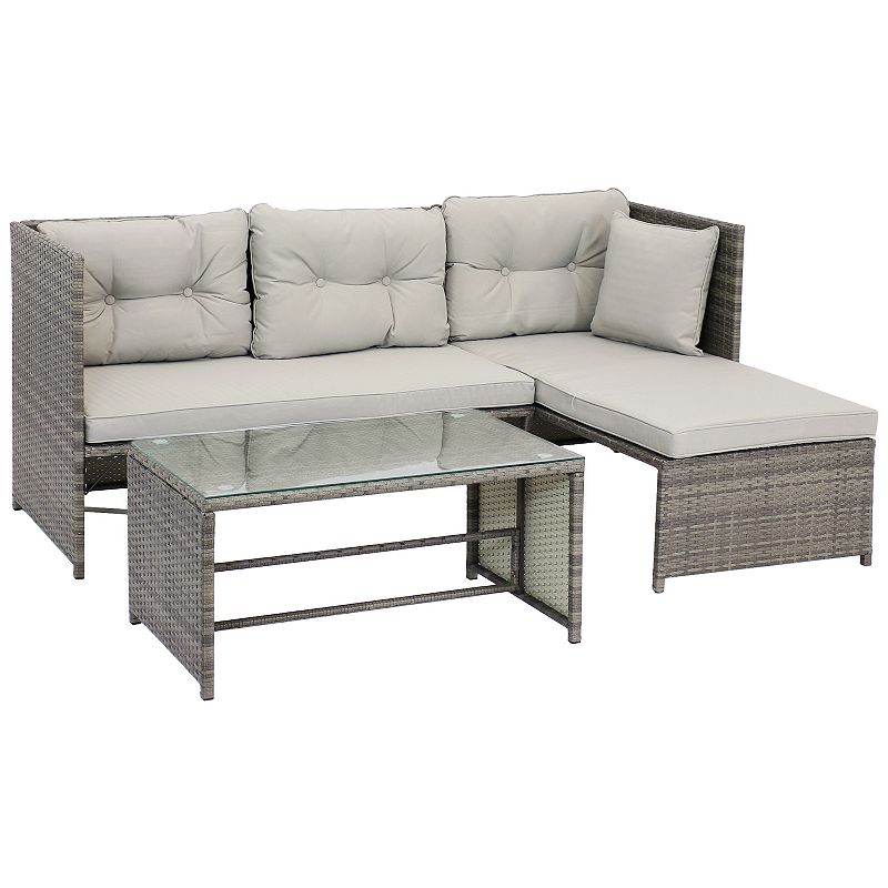 Sunnydaze Longford High-Back Rattan Chaise Sofa Patio Sectional Furniture Set - Stone Gray