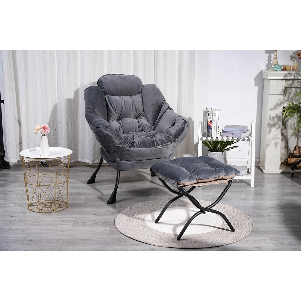 Living Room Chairs Modern Cotton Fabric Lazy Chair Single Steel Frame Leisure Sofa Chair with Armrests and A Side Pocket