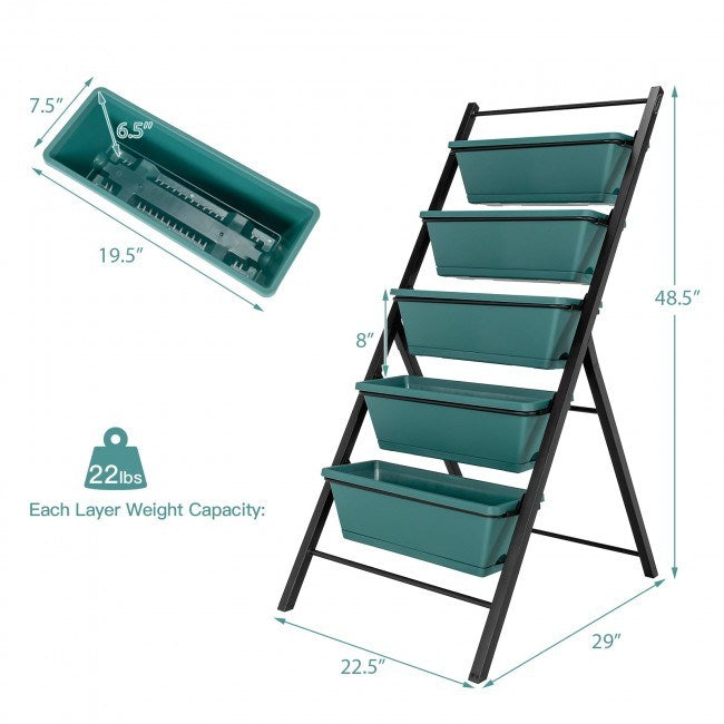 Beautops 5-tier Vertical Garden Planter Box Elevated Raised Bed with 5 Container - Green