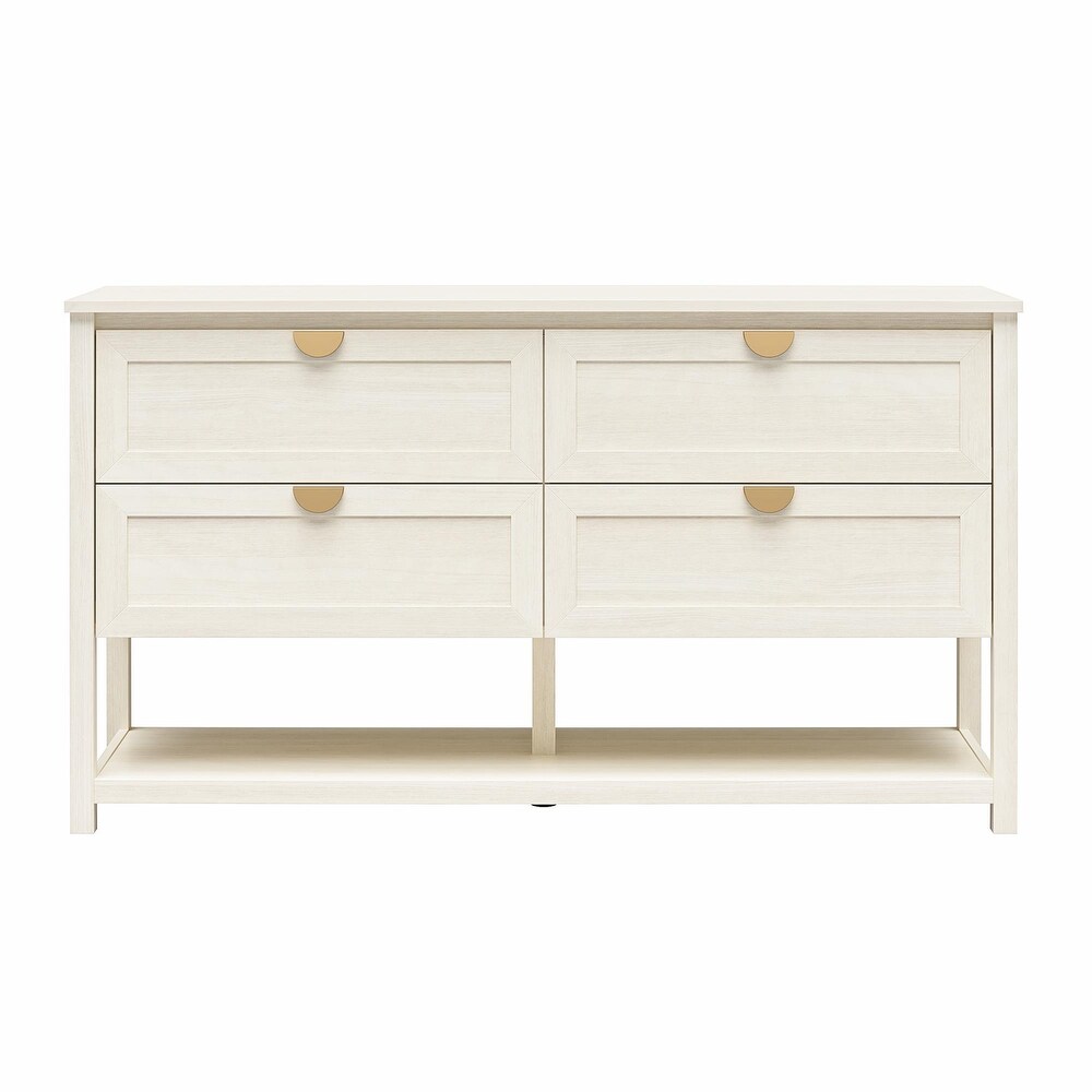 Mr. Kate Primrose Wide 4 Drawer Dresser with Shelf  Ivory Oak