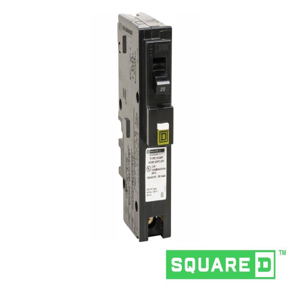 Square D Homeline 20 Amp Single-Pole Plug-On Neutral Combination Arc Fault Circuit Breaker(HOM120PCAFIC) HOM120PCAFIC