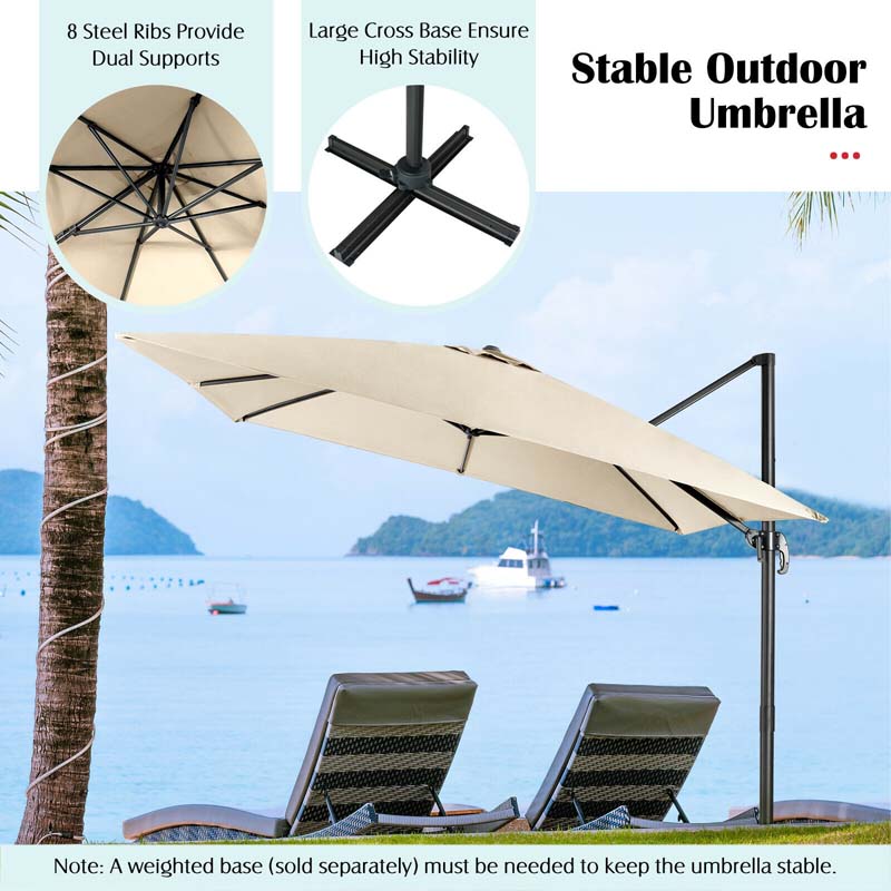 10 x 10 FT Square Patio Umbrella, 3-Tilt Cantilever Offset Umbrella, Large Outdoor Market Umbrella with Crossed Base