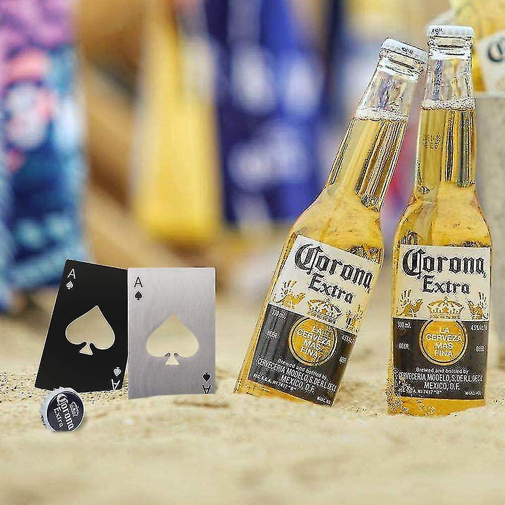 Stainless Steel Playing Card Beer Open Bottle (silver + Black) 6 Pieces