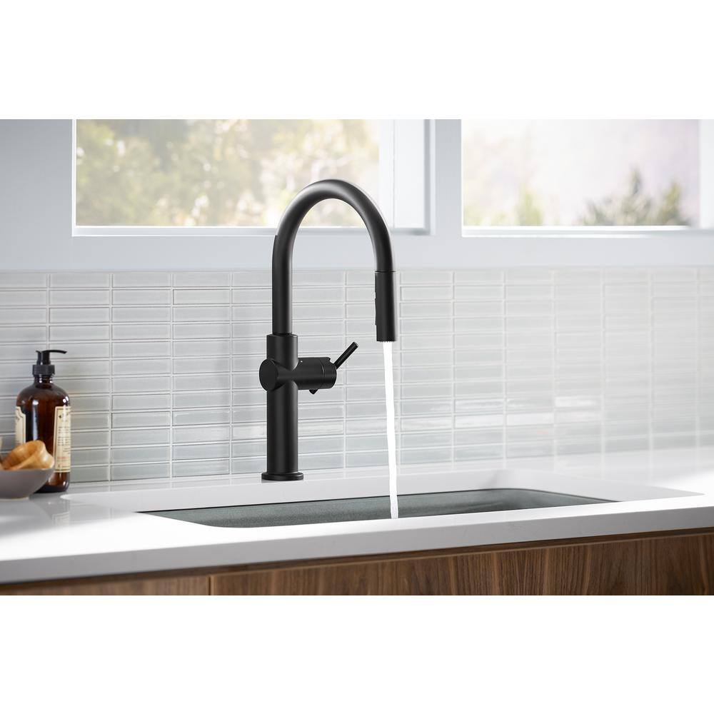 KOHLER Crue Single-Handle Pull-Down Sprayer Kitchen Faucet in Matte Black K-22972-BL