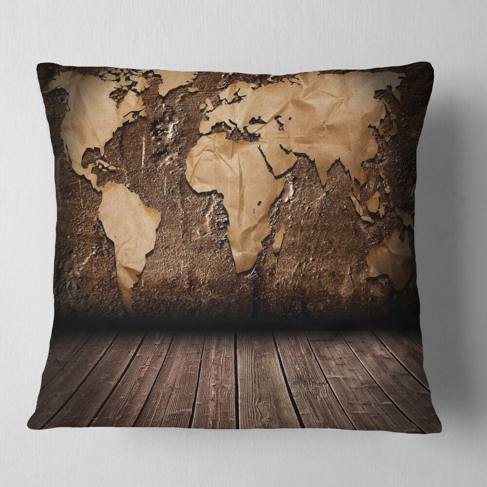 Designart 'Vintage Map with Wooden Floor' Contemporary Throw Pillow