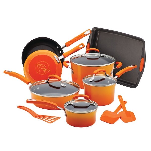 14-Piece Classic Bright`s Nonstick Pots and Pans Set， Cookware Set with Bakeware and Utensils， Gradient Orange