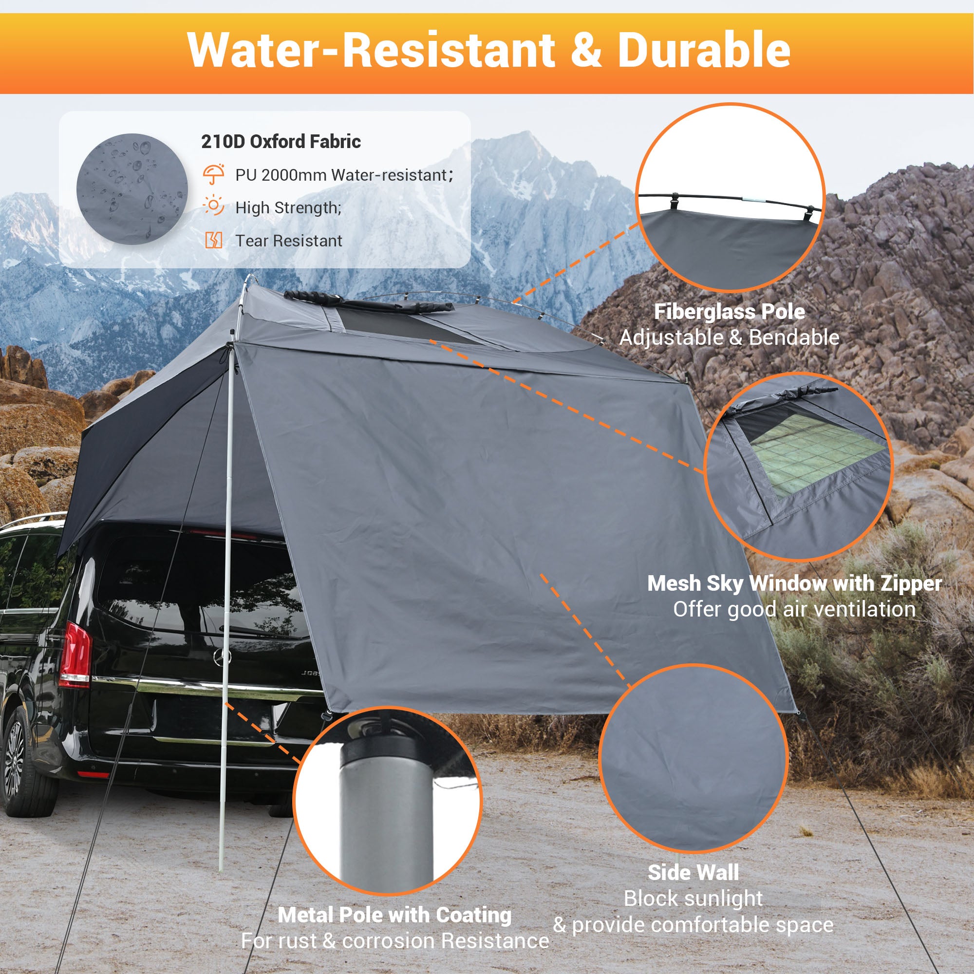 LAGarden 8x11x7Ft Waterproof Car Awning Portable Trailer Sun Shelter for Outdoor Camping SUV Truck Van Gray