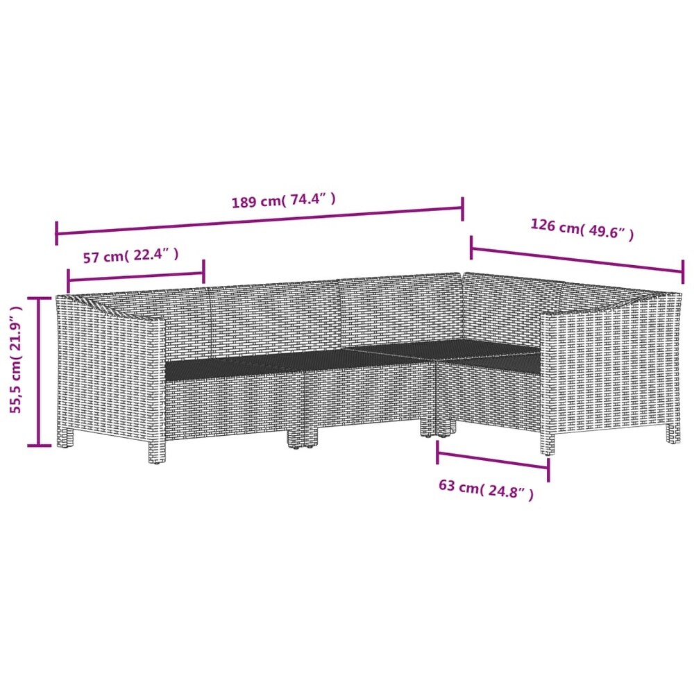 vidaXL 4 Piece Patio Lounge Set with Cushions Gray Poly Rattan