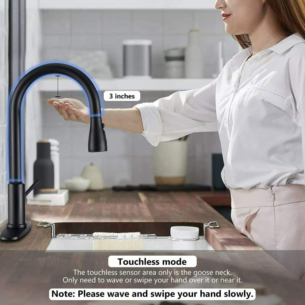 Black Touch On Sensor Kitchen Sink Faucet Pull Out Side Sprayer with Cover