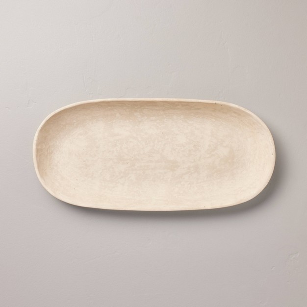 Artisan Handcrafted Decorative Oval Tray Cream With Magnolia