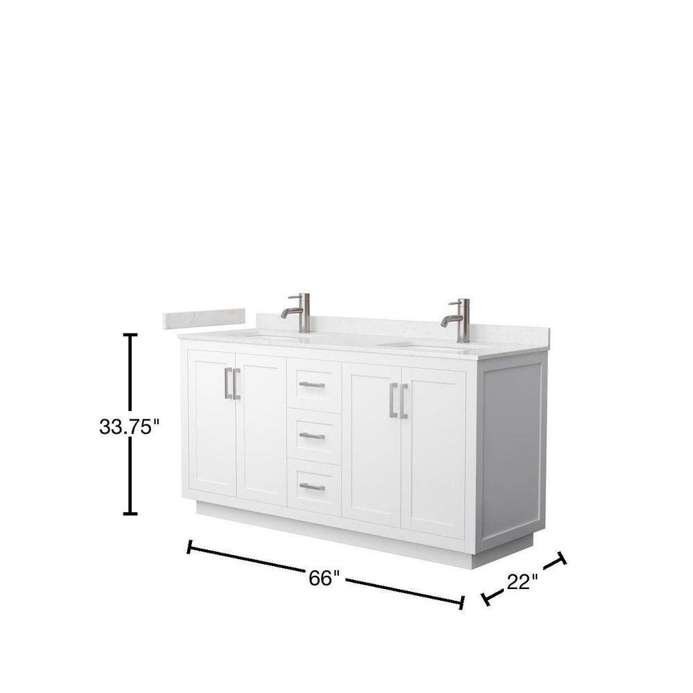 Wyndham Collection Miranda 66 in. W x 22 in. D x 33.75 in. H Double Bath Vanity in White with Carrara Cultured Marble Top WCF292966DWHC2UNSMXX