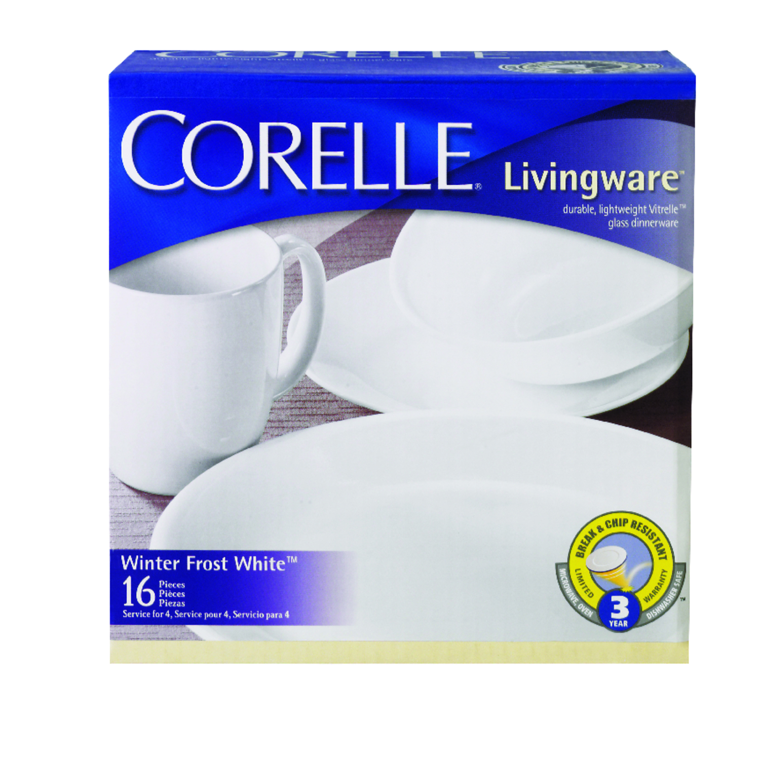 Corelle White Glass Winter Frost White Dinnerware Set Assortment in. D 16 pc