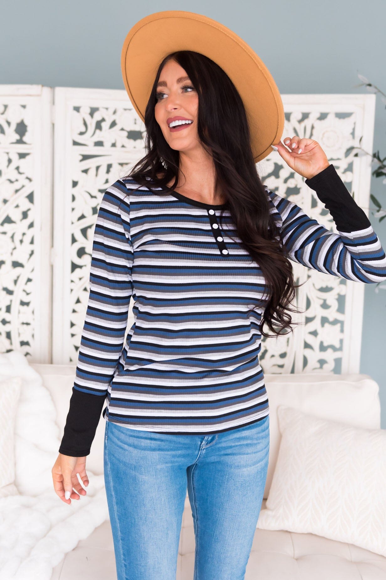 Complete Joy Modest Striped Top