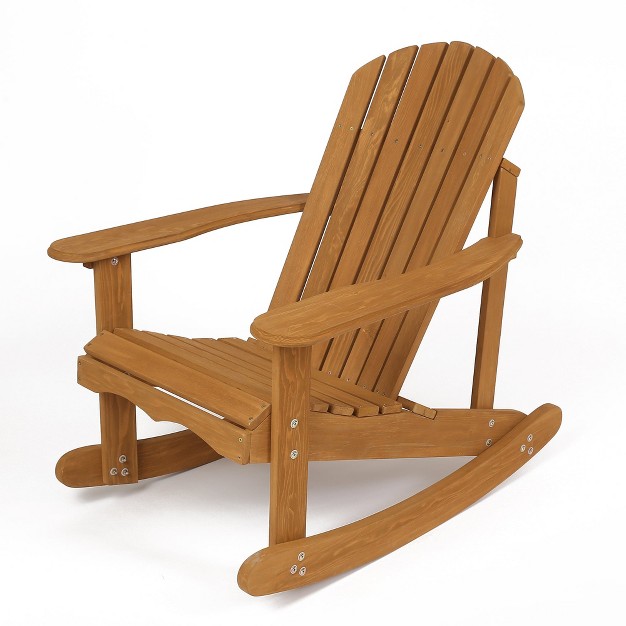 Luxenhome Natural Brown Wood Outdoor Adirondack Rocking Chair