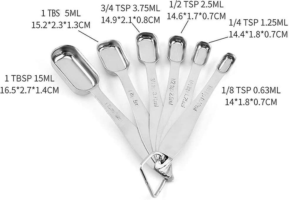 6-piece Measuring Spoon Set， Stainless Steel Spoon Durable， Silver Measure Spoons， Metal Measure Cup