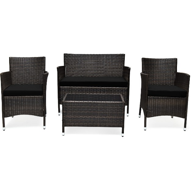 Tangkula 4 piece Patio Rattan Wicker Conversation Furniture Set Sofa Chair Table Set