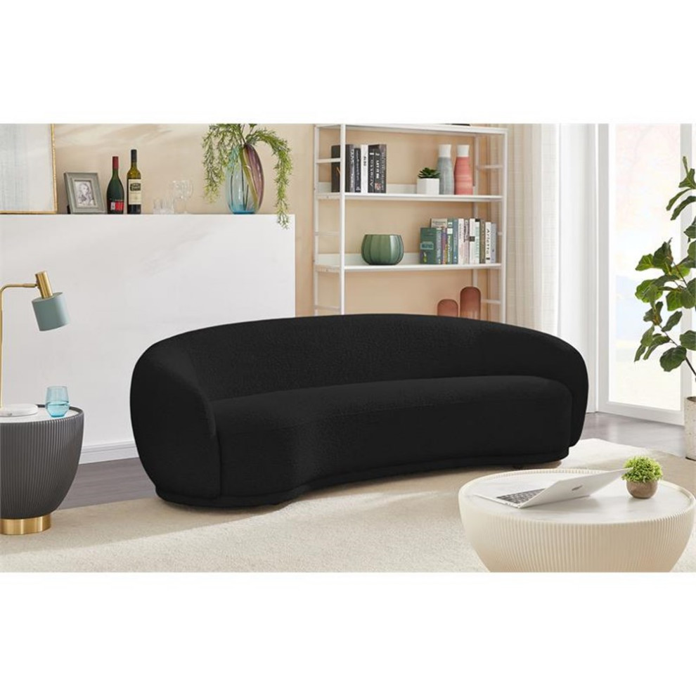 Pemberly Row Contemporary Boucle Fabric Sofa With Rounded Back in Black   Transitional   Sofas   by Homesquare  Houzz