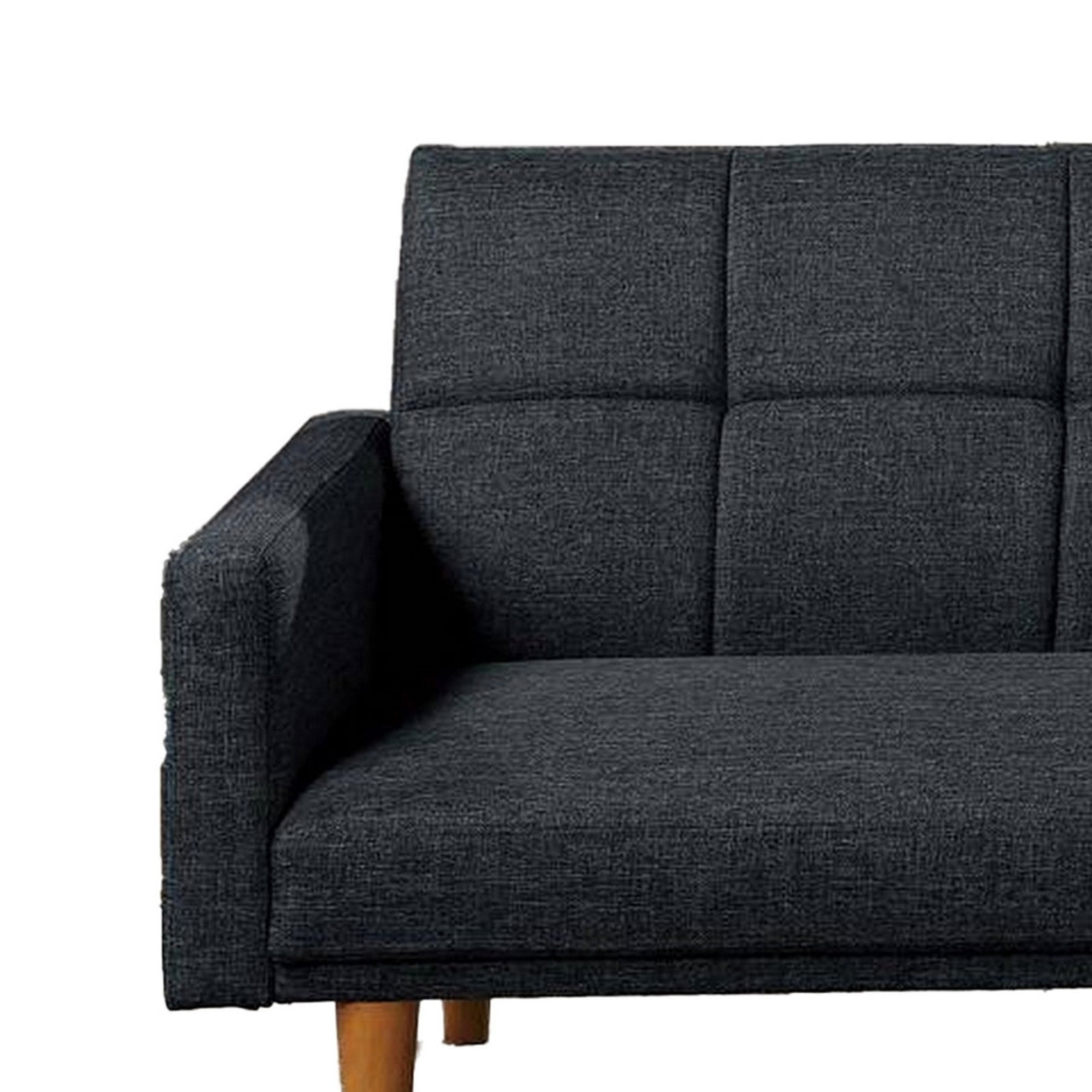 Fabric Adjustable Sofa with Square Tufted Back, Dark Gray- Saltoro Sherpi