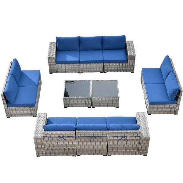 HOOOWOOO 12Piece Outdoor Patio Furniture Modular Wide Armrest Sectional Sofa Set