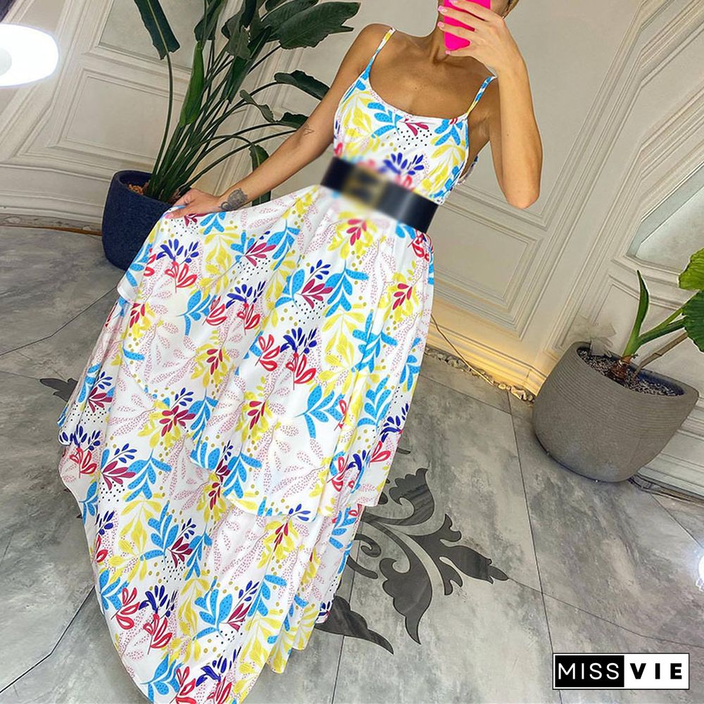 Summer Sexy Boho Print Sling Loose Dress Women Casual Beach Sleeveless Maxi Dresses New Harajuku Pattern Retro Party Dress