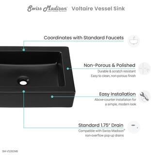 Swiss Madison Voltaire Matte Black Ceramic Rectangular Vessel Sink SM-VS282MB