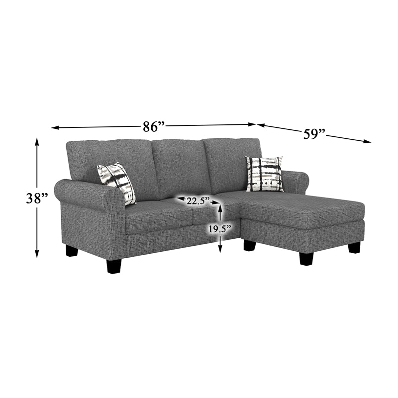 Lexicon Desboro Reversible Chenille Fabric Sectional with Chaise in Gray