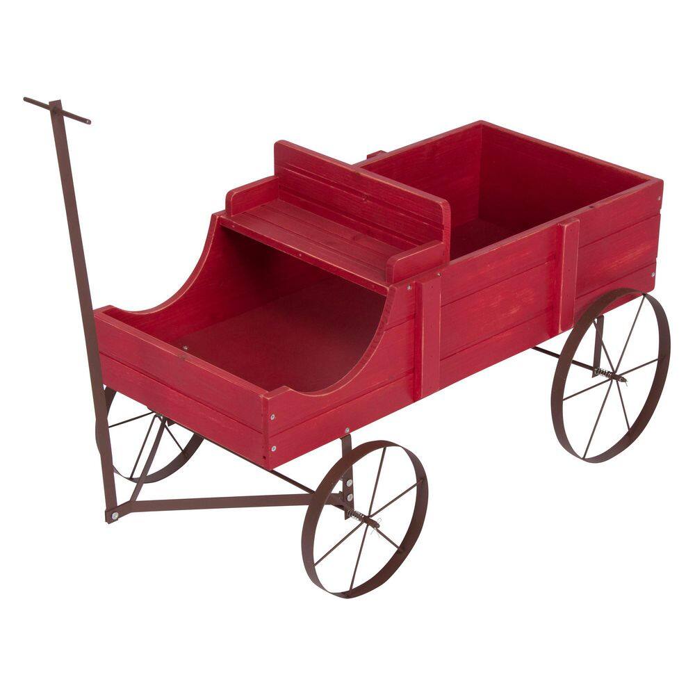 Shine Company 52 in. L Red Cedar Wood Buckboard Amish Wagon Decorative Garden Planter 4942R